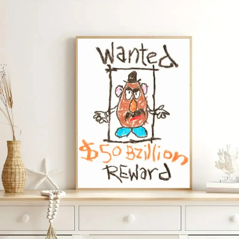 Mr. Potato Funny Wanted Art Poster Cartoon Animal Theme Canvas Painting Available As A Gift Home Interior Bedroom Wall Art