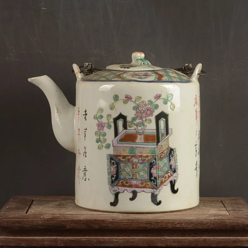 

Antique Qing Tongzhi Hand drawn Beam Teapot Jingdezhen Porcelain Collection Practical Teapot modern exquisite handicraft