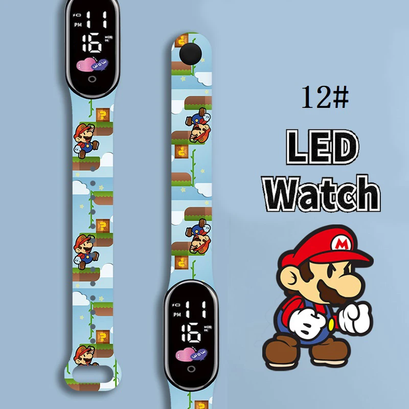 

Mario Bros Children's Watches Action Figures Luigi Princess Peach Yoshi Bowser kids Sport Wristband Waterproof Digital Watch