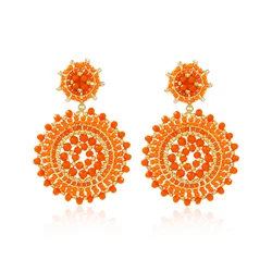 Badu Boho Orange Seed Beads Woven Earrings for Women Summer Handmade Round Beaded Drop Earrings Ethnic Jewelry Gifts Daily Wear