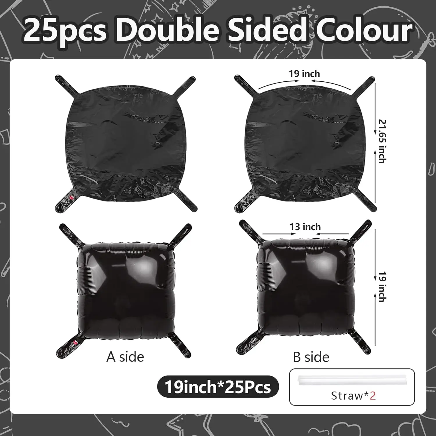 50/25 قطعة بالونات مربعة سوداء جدار خلفية مزدوجة الوجهين لامع أسود احباط بالون DIY بها بنفسك السنة الجديدة عيد ميلاد الطفل دش حفلة دي #2