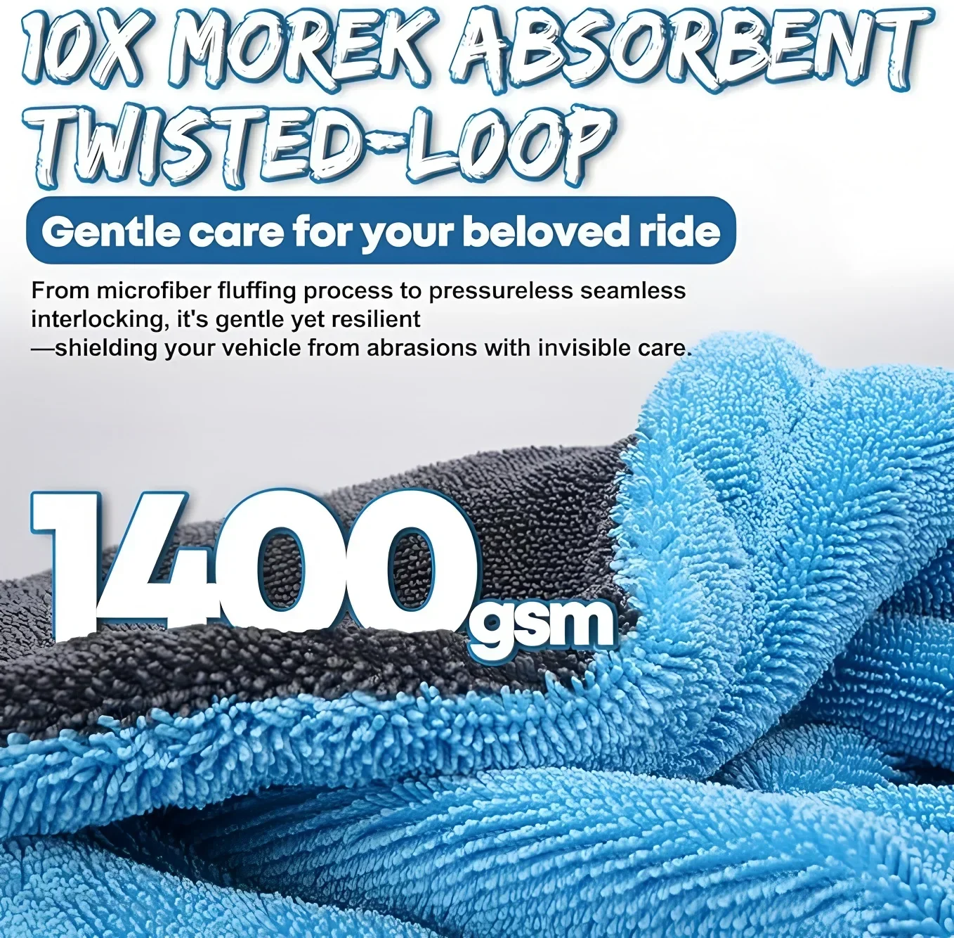 1400GSM Full-Size SUV Truck Drying Towel Double-Sided Microfiber Twisted Yarn Technology High Absorbency And Scratch-Resistant