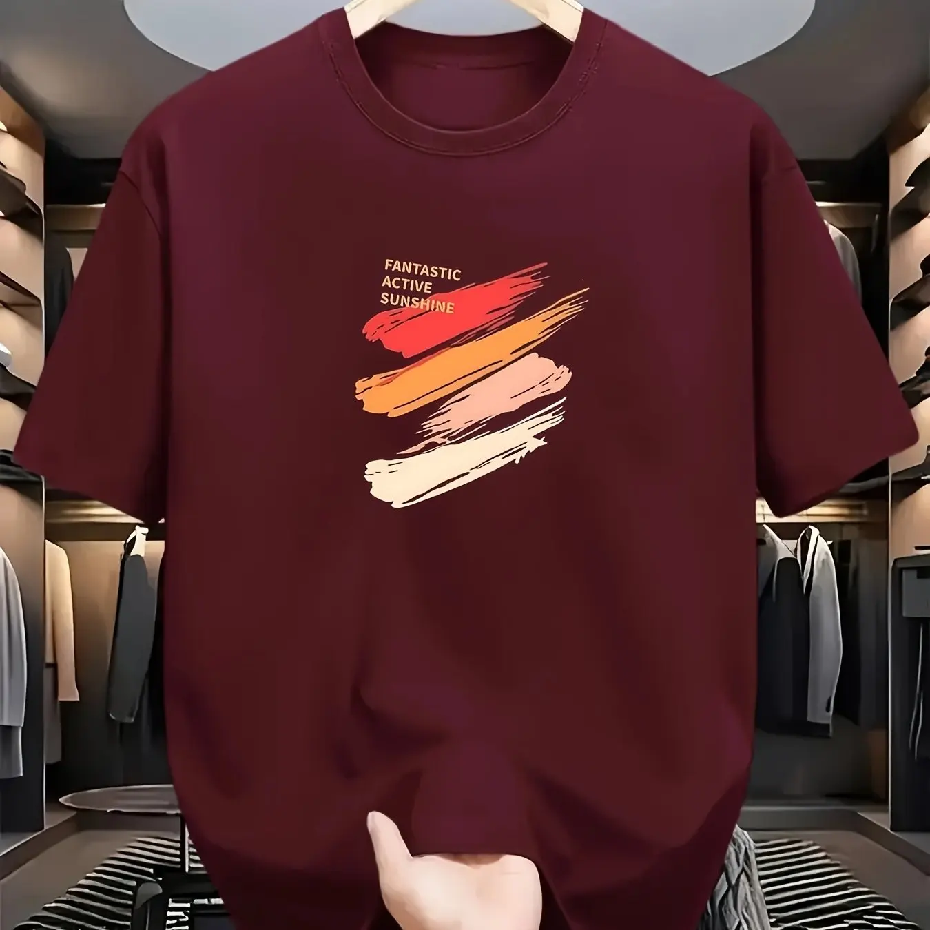 New Trend Men 100% Cotton T-Shirt, Oversized Loose Round Neck Short Sleeve Tee, Vibrant Sunshine Pattern Print Summer Casual Top