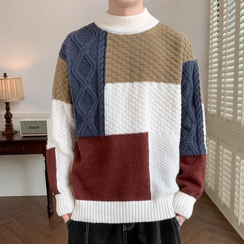 

Large Size Men's Knitted Sweater f High Collar Woolen irt for Teenagers And High School Students Couple Winter Clothes
