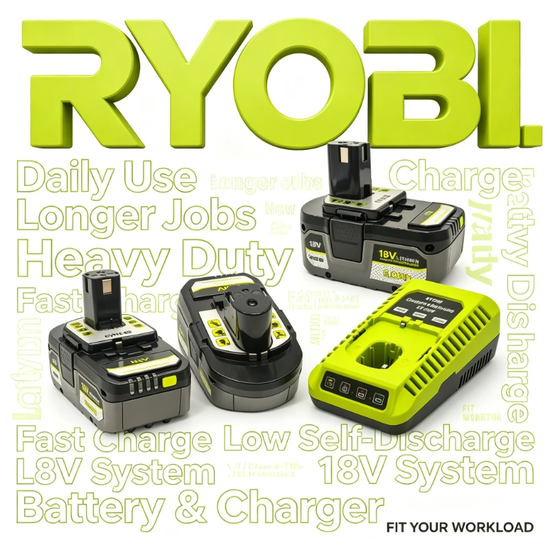 RYOBI ONE+ Original 18V 8.0Ah Li-ion Battery Long Cycle Life Fits P109 RB18L20 RB18L50 Jobsite, High Capacity with BMS safety