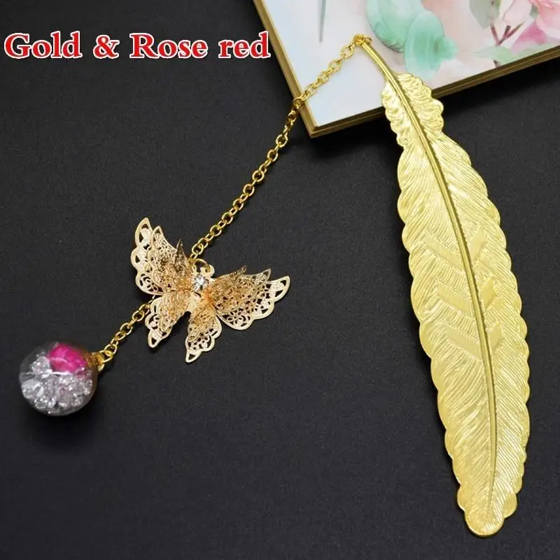 Retro Bookmark Feather Butterfly Creative Metal Bookmarks Stationery Gift Metal Feather Bookmark In Gift Box Packaging