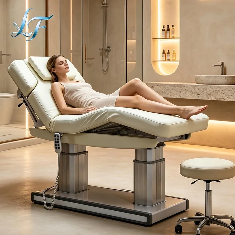 Professional 4 Motors Electric Aesthetic Treatment Bed Dual Column Height Adjustable Massage Table for Salon Clinic