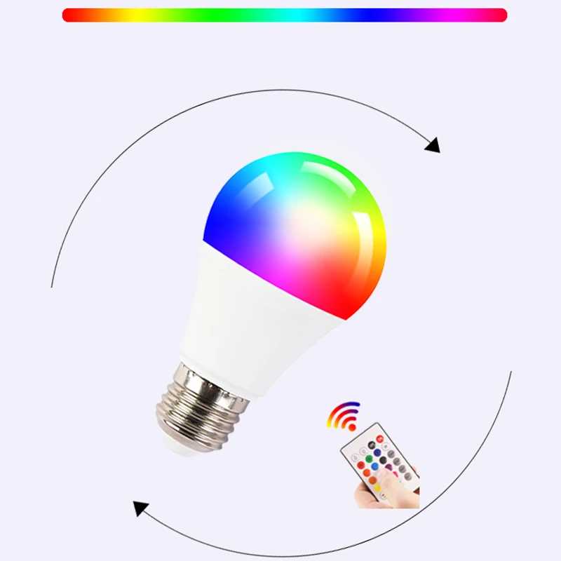 ไฟหลอด LED RGB หลอดอัจฉริยะหรี่แสงได้สีสันสดใสควบคุมด้วยรีโมทคอนโทรลแบบอินฟาเรด5W 7W 9W 15W หลอดไฟสร้างบรรยากาศแบบหรี่แสงได้สำหรับคริสมาสต์ในบ้านบาร์ KTV