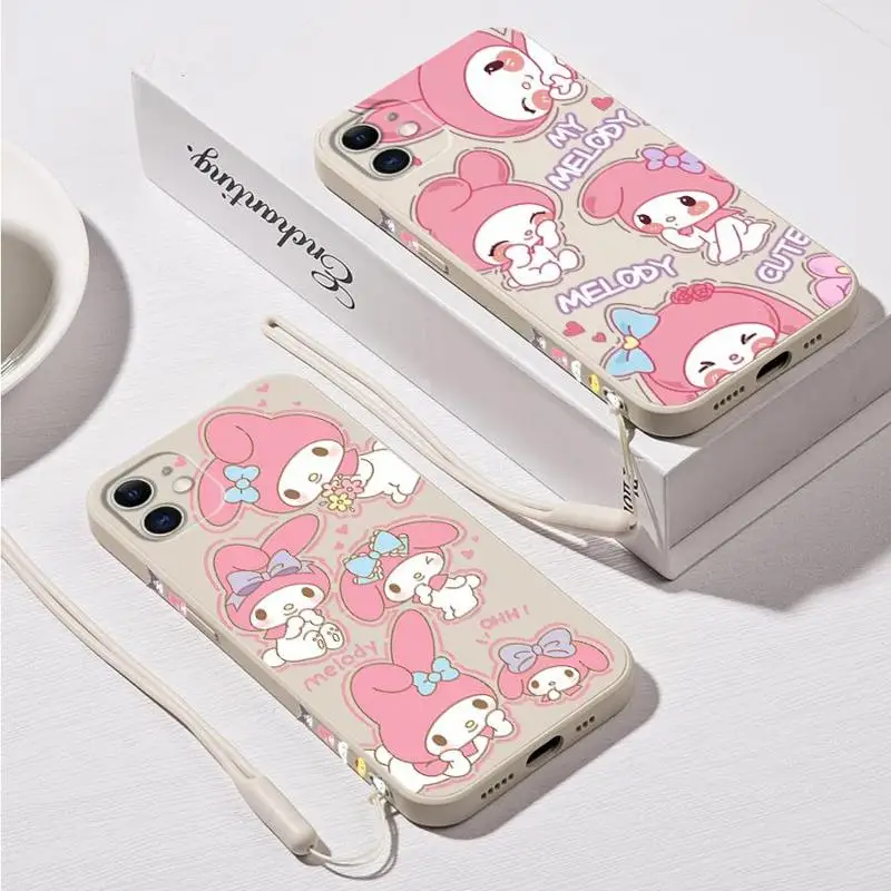 My Melodyy Cartoon Cute Girl Case for iPhone 16 15 Pro Max 14 Plus 13 12 11 13Pro 14Pro 15+ 8 Luxury Funda Silicone Phone Cover