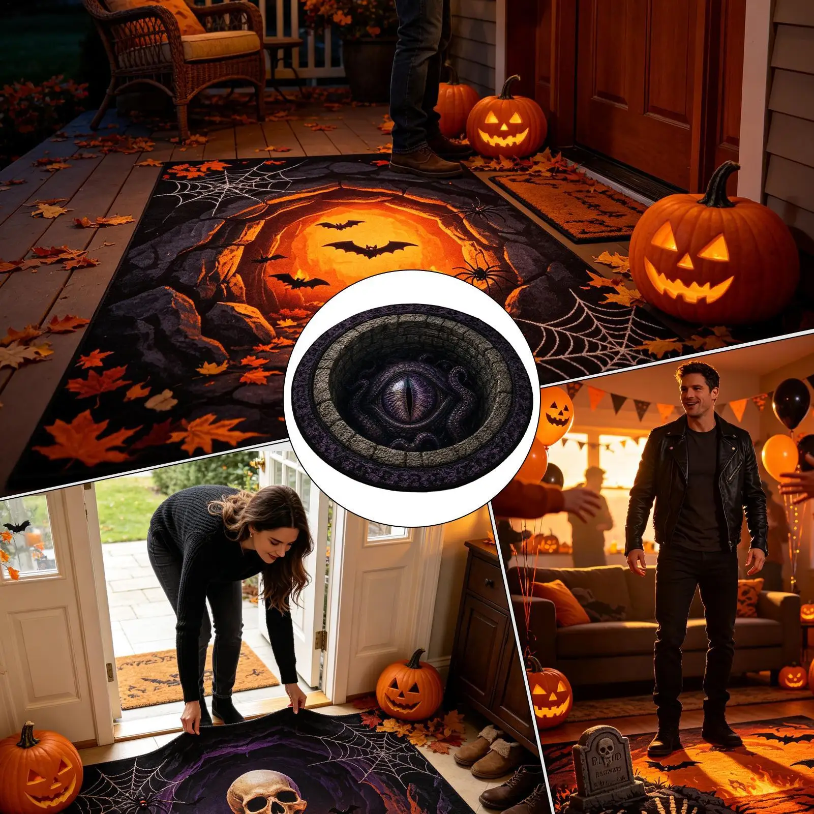 Halloween Rugs Non-Slip Round Soft Optical Illusion Mat Decor Halloween Kitchen Rugs For Bathroom Bedroom Home Door Staircase