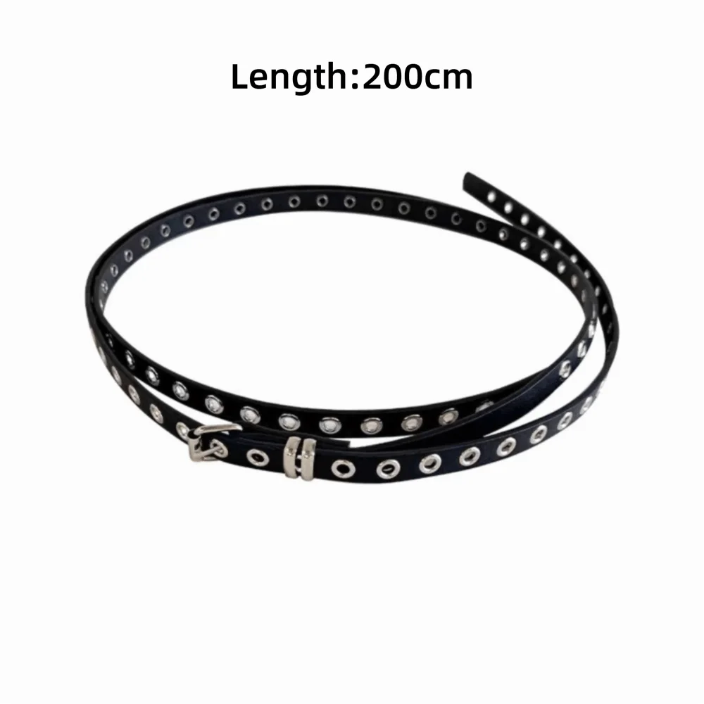 Trendy Retro Double Circle Belt Y2K Style Adjustable Needle buckle belt PU Leather Thin Belt for Women