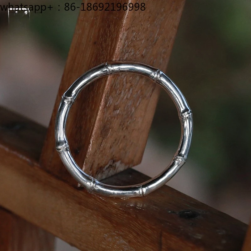 Sterling Silver Bracelet 999 Foot Silver Bamboo Joint Handmade Custom Opening Closed Solid Ethnic Style