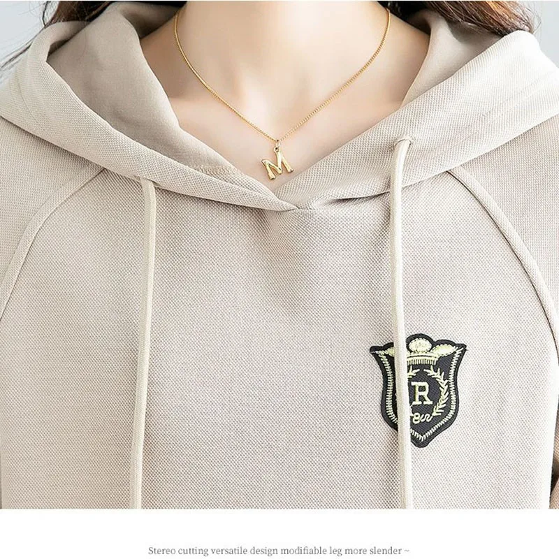 Cotton Sweater Dress Spring 2023  of Sports and Leisure Loose Slim Hooded Sweater Dress Female