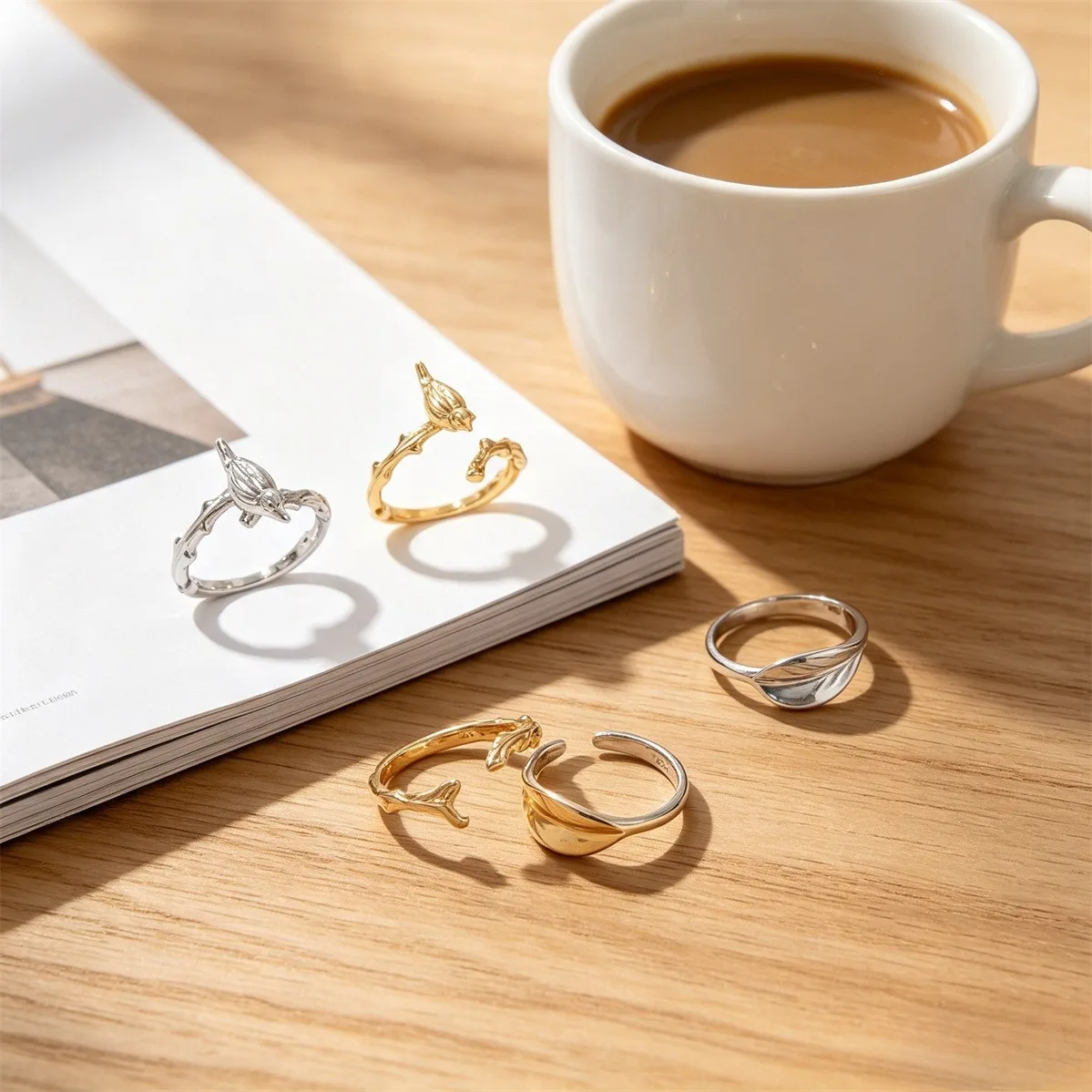 Brass Gold Plated Floral Vine Open Adjustable Ring Blank DIY Pearl Inlay Finger Ring Jewelry Findings