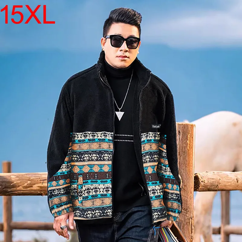 

Winter Hoodies trendy chubby guy men lamb cashmere jacket fat enlarged fat standing collar thickened cardigan 14XL 15XL 200kg