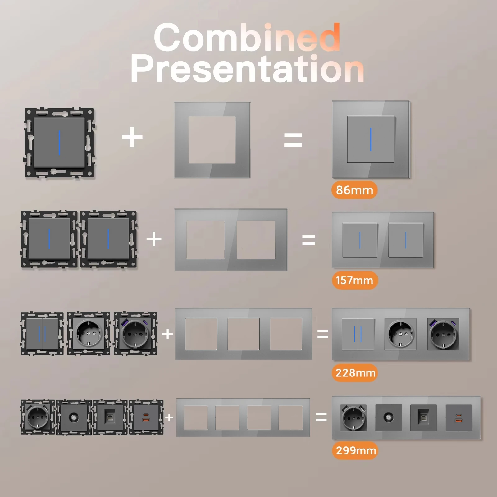 BSEED Wall Light Switches TV/ST/CAT6 Internet Computer Sockets Dimmer Fan Controller EU Wall USB Sockets DIY Parts Free Combine