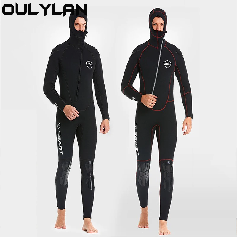 Oulylan 5MM Neoprene Wetsuit Thickened Warm Hooded Knee Pads Deep Dive Hunting Fish Winter Swimming Equipment Diving Suit