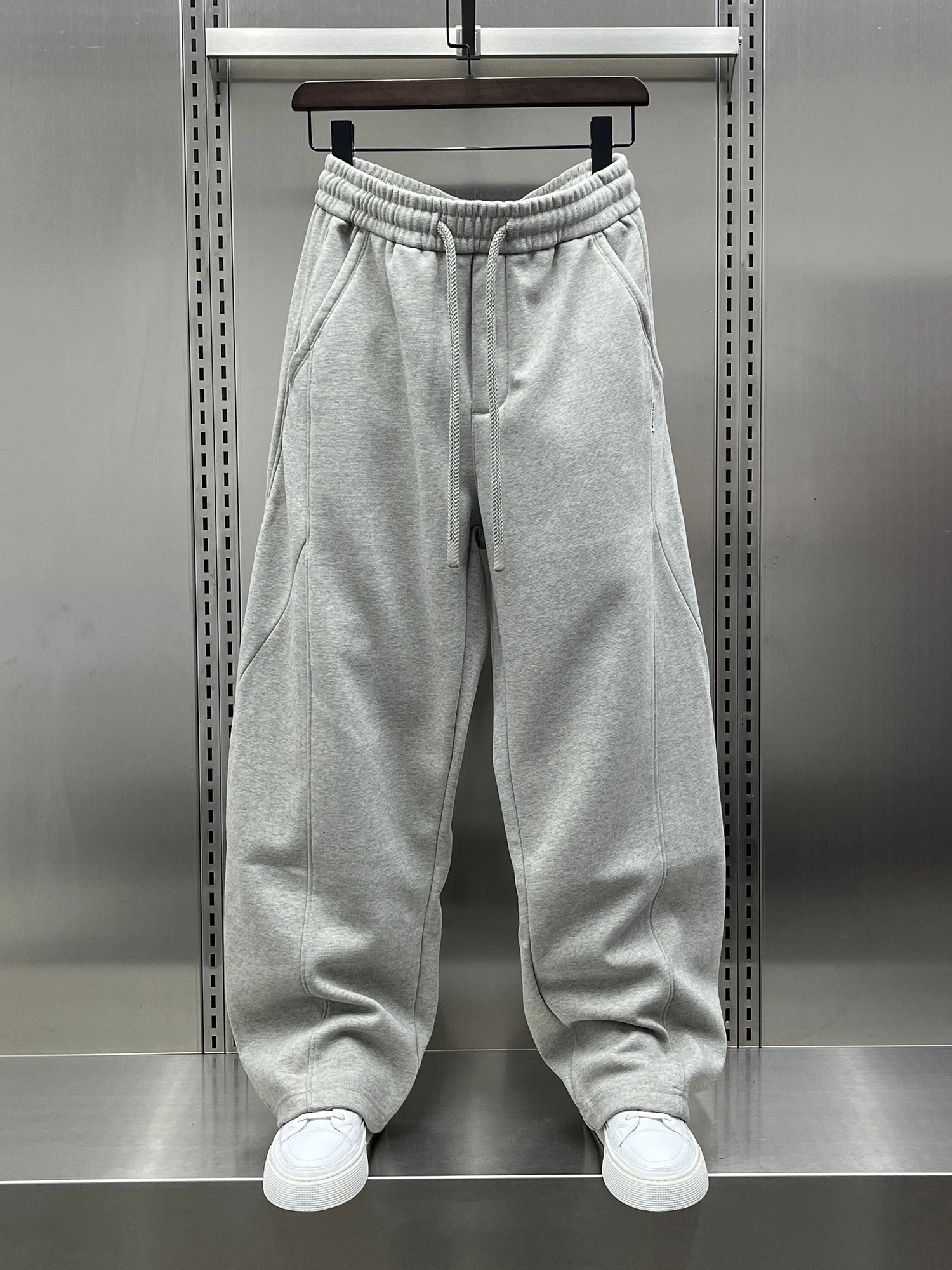 

Мужские утепленные повседневные брюки на флисовой подкладке, свободные, однотонные, спортивные, прямого кроя, с эластичным поясом, осень-зима, новинка