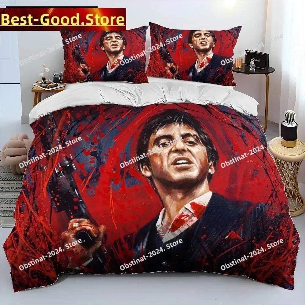 Fashion Movie Scarface Tony 3D Printing Comforter Bedding Set,Duvet Cover Bed Set Quilt Cover Pillowcase,King Queen Size Kid 033