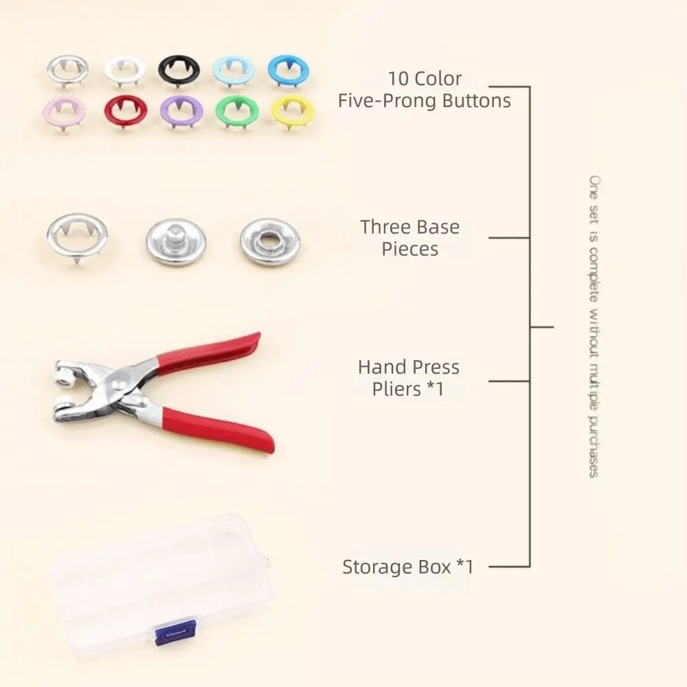50/100Sets DIY Craft Five Claw Buckle Clamp Set Multi-Purpose 9.5mm Snaps Buttons Snap Button Installation Seam-free Easy To Use