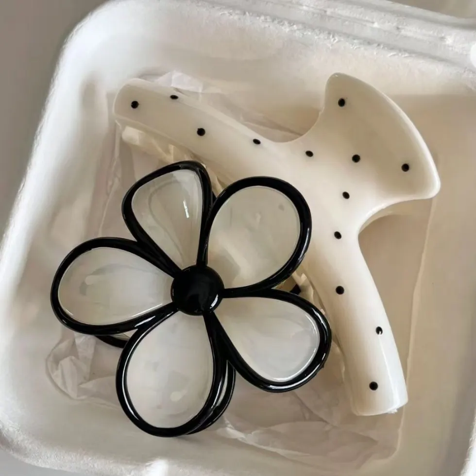 2Pcs Elegant Jelly Color Polka Dot Flower Large Hair Claw Clip For Women Versatile Shark Tail Hair Clip Stylish Hair Accessory