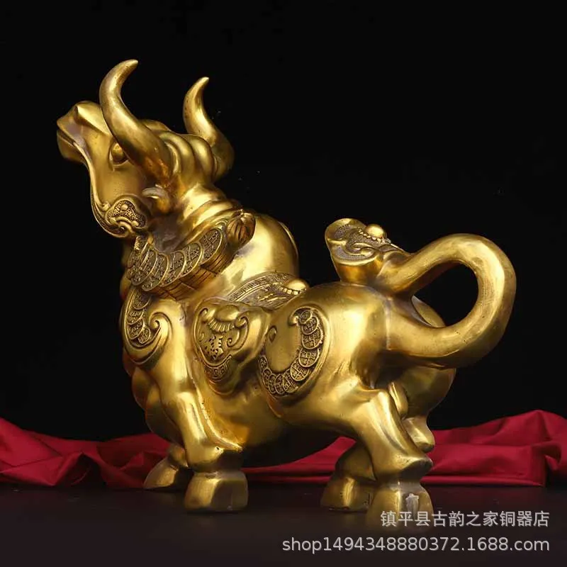 Brass Zodiac Ox Ornament Pure Ingot Ox Copper Ox for Home Living Room Office Store Desktop Decoration
