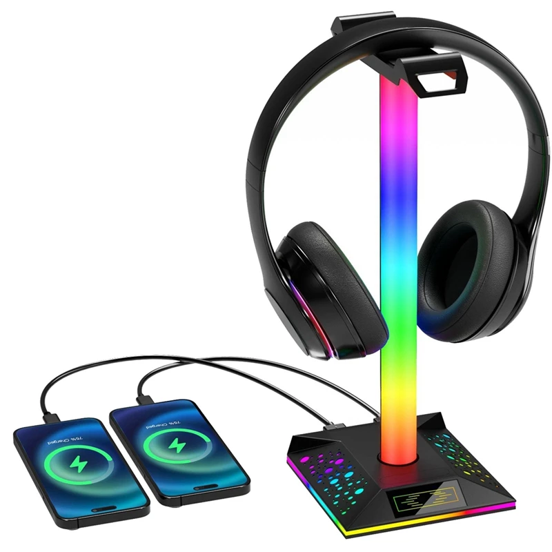 Game Headphone Stand RGB Light With Dual USB Ports 3.5Mm Audio Touch Headphone Stand Light Durable Easy To Use