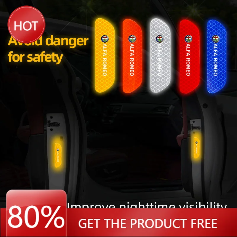 Hub Caps 4Pcs Car Door Night Sticker Safety Warning Reflective Mark For Alfa Romeo 156 159 147 4C 8C 166 Giulia Giulietta Mito S