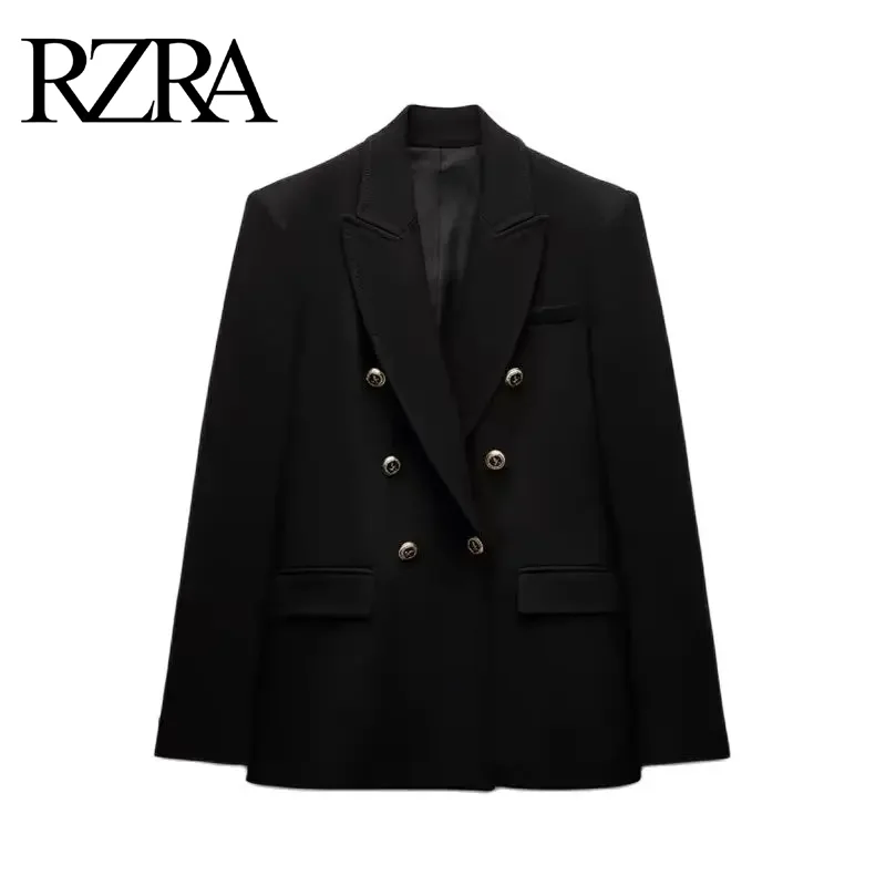 RZRA2024 autumn and winter new women's commuter versatile double-breasted slim long-sleeved casual black suit jacket