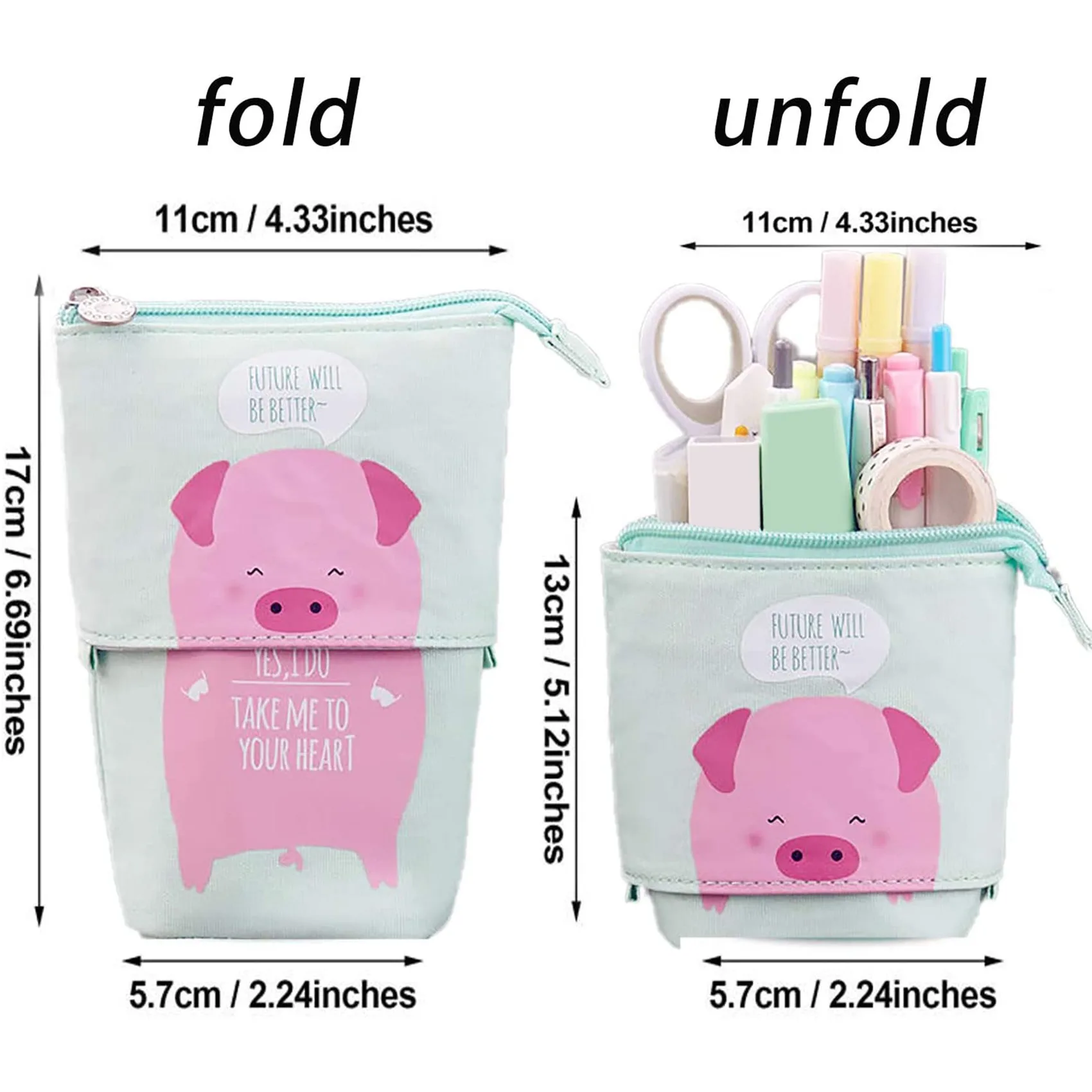 Stand Up Pencil Holder Pencil Case Pen Bag Cute Cartoon Stationery Organizer Cosmetics Pouch for Students(Pink)