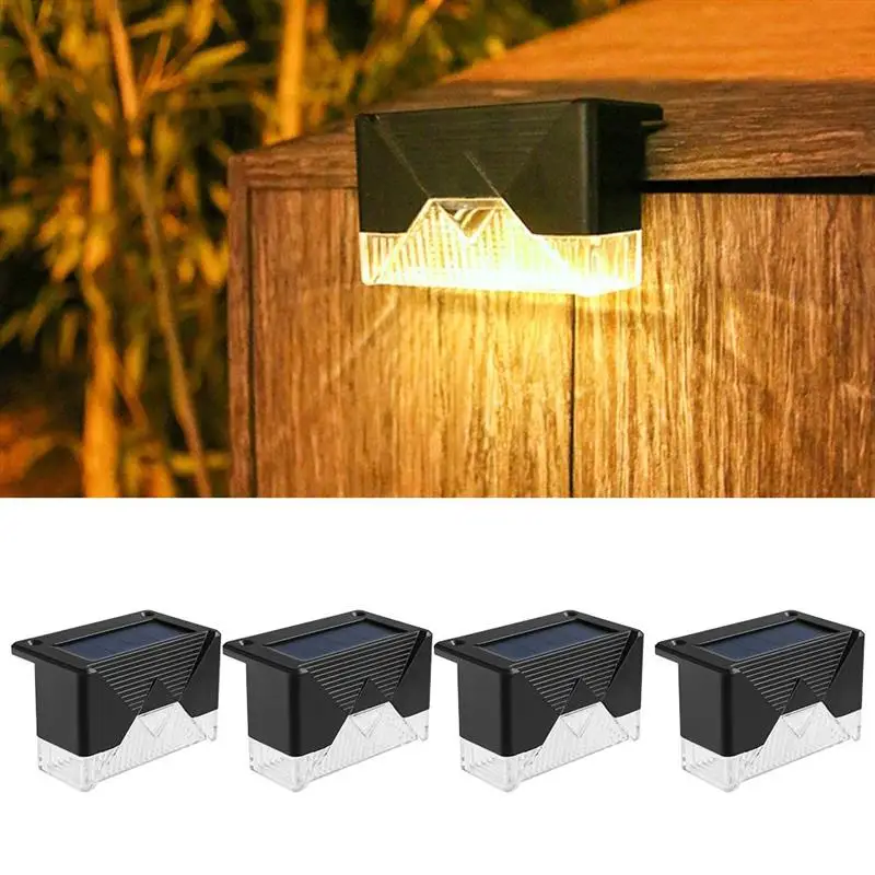 

4PCS LED Solar Lamp Path Stair Outdoor Lights Waterproof Wall Light Garden Landscape Step Deck Lights Balcony Fence Solar Lamps