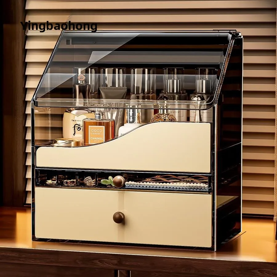 

Acrylic Dustproof Makeup Storage Box Desktop Organizer Cover Cosmetic Acrylic Storage Box with Lid Bedroom Storage Rack