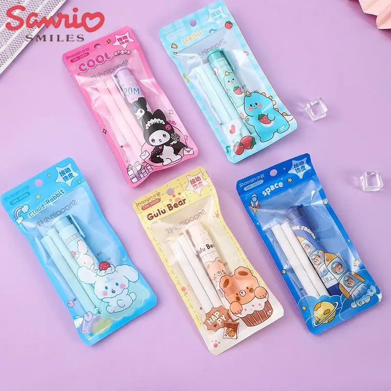 New Sanrio Eraser Kawaii HelloKitty Mymelody Kuromi Korean Student Cartoon Press Modification Wipe Children's Stationery Gift