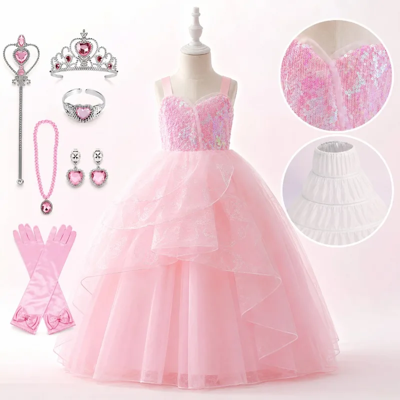 Movie Girl Wicked Glinda Cosplay Costume Glinda Pink Wedding Princess Evening Dress Costume Halloween Costumes Party