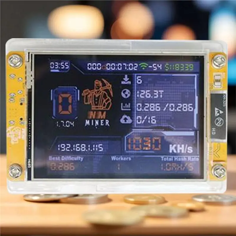 Practical-1030KH/S Bitcoin Crypto Solo Lottery Miner Stand 2.8 Polegada Display Inteligente Nerdminer + 2 Slots Atualizado Taxa Dura