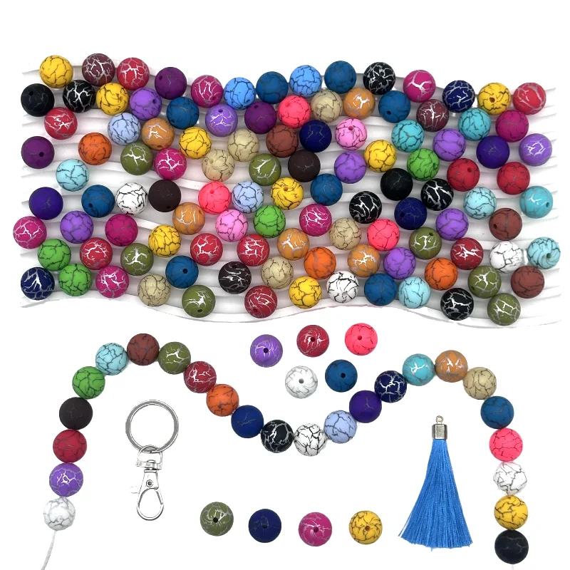 10Pcs15mm Printed Mable Silicone  Beads Round Christmas Series Silicone Beads DIY Necklace Plastic Pen Beaded Key Chain Bracelet