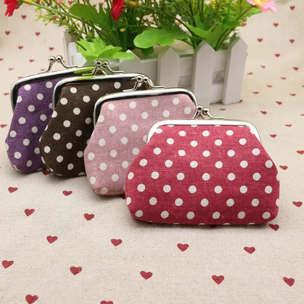 Mini Simple Dots Zipper Iron Buckle For Girls Linen Coin Purse Korean Money Bag Coin Bag Small Purse Wallets