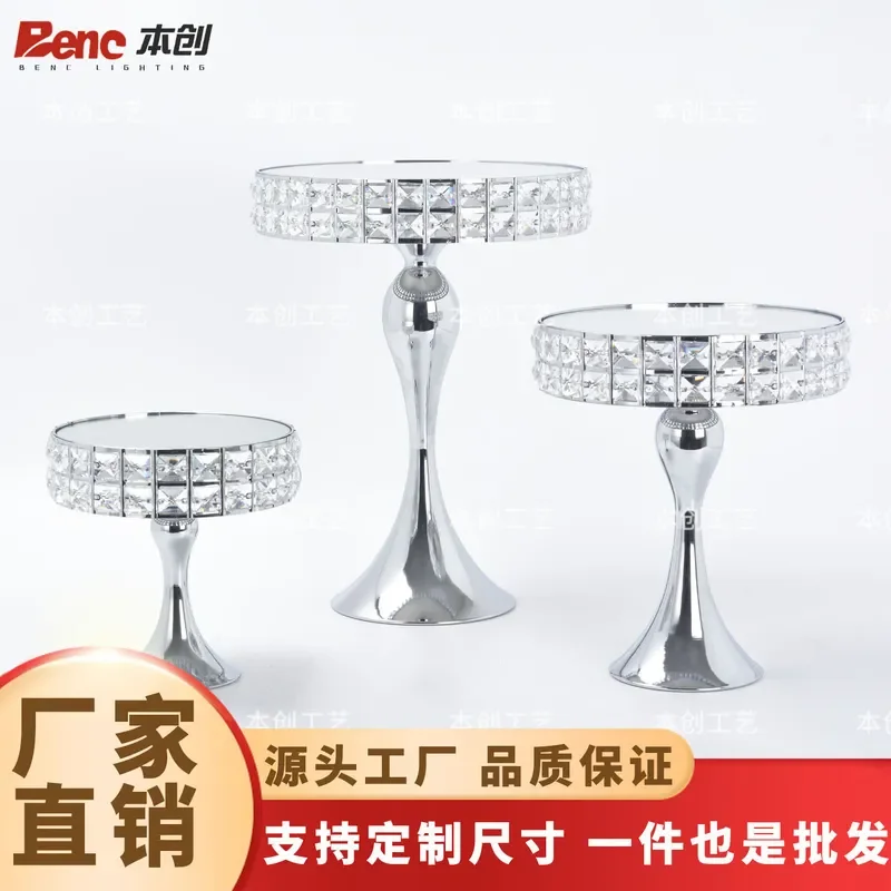 Tall Cake Plate Dessert Table Window Cake Display Stand Golden Crystal Tray Wedding Party Dessert Plate