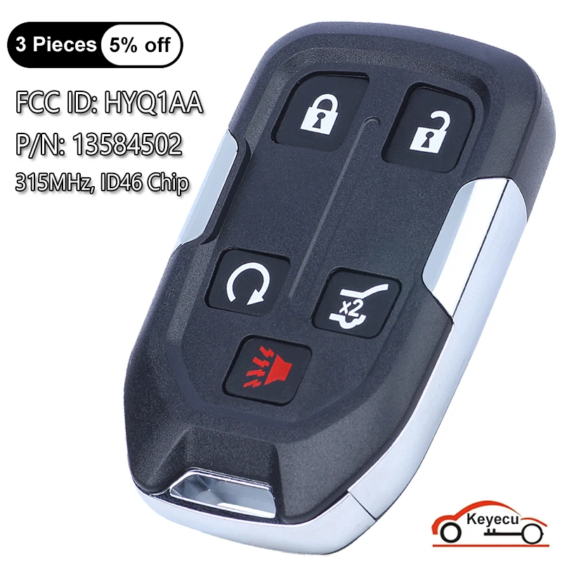 

KEYECU 5 Buttons 315MHz ID46 Chip for GMC Terrain 2018 2019 2020 2021 Auto Smart Remote Control Key Fob FCC ID: HYQ1AA 13584502