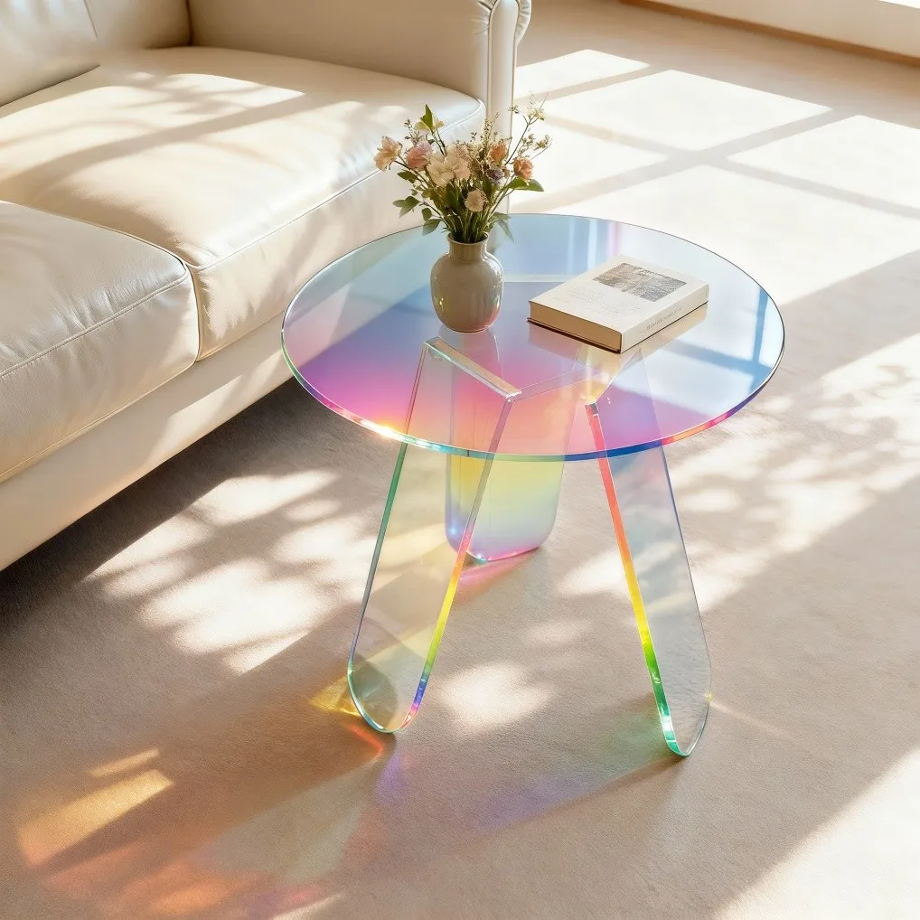 

Premium Acrylic Side Table 18.11x17.52 inch Clear Modern Iridescent Coffee Table