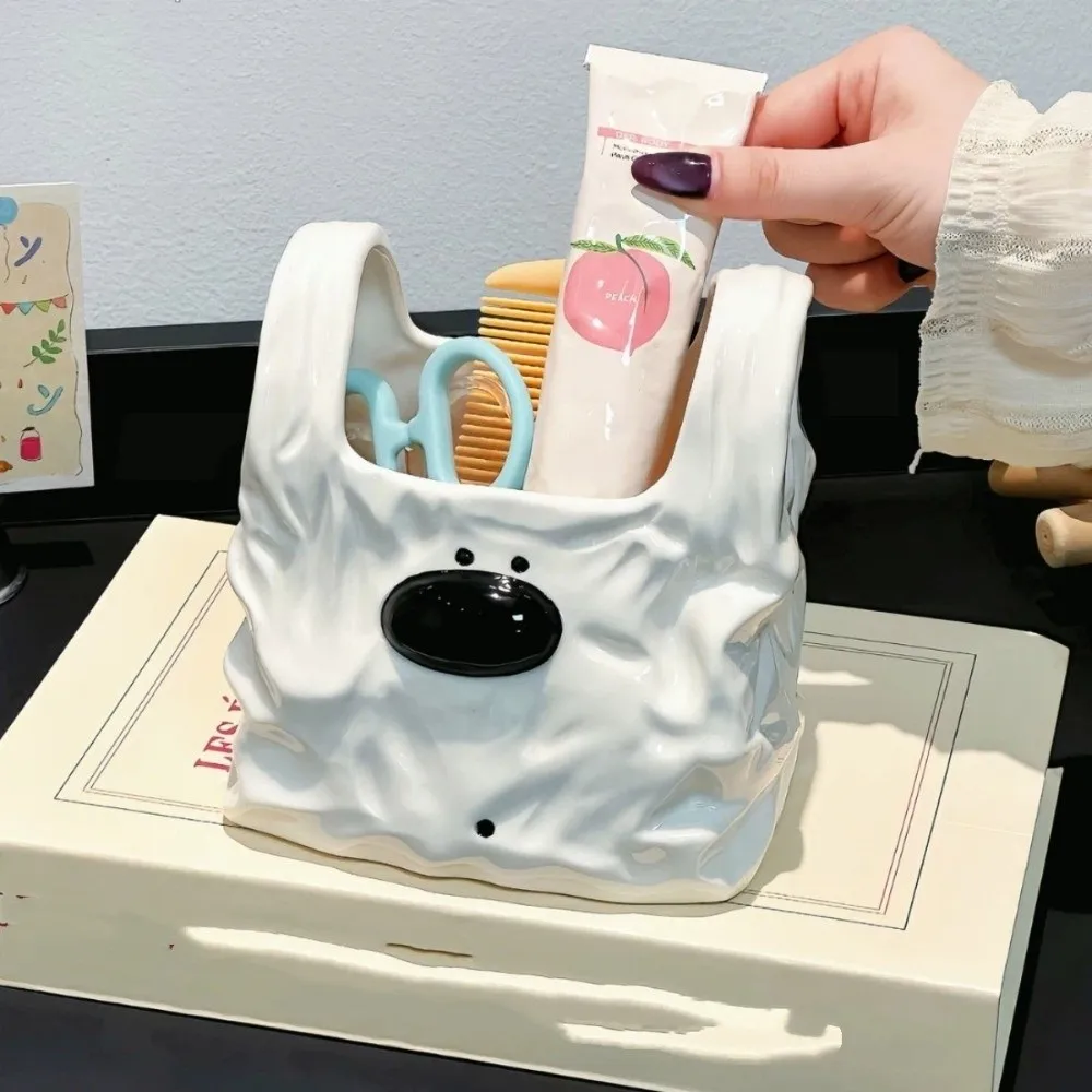

Handbag Style Ceramic Storage Box Puppy Shaped Novelty Toothbrush Toothpaste Holder Cartoon Desktop Pen Holder Desktop Organizer