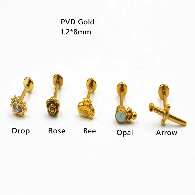 50Pcs Body Piercing  jewelry- 16G Opal Bee Rose Shape Lip Bar Labret Stud Monroe Tragus Piercing Ear Helix Cartilage Earring NEW