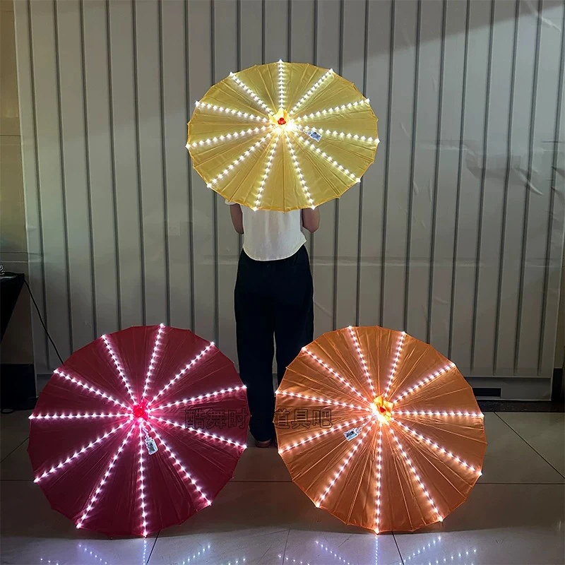 LED Glowing Umbrella for Bar Stage Traditional Chinese Dress Prop for KTV Performance Light Up Dancing Parasol Park Show Props