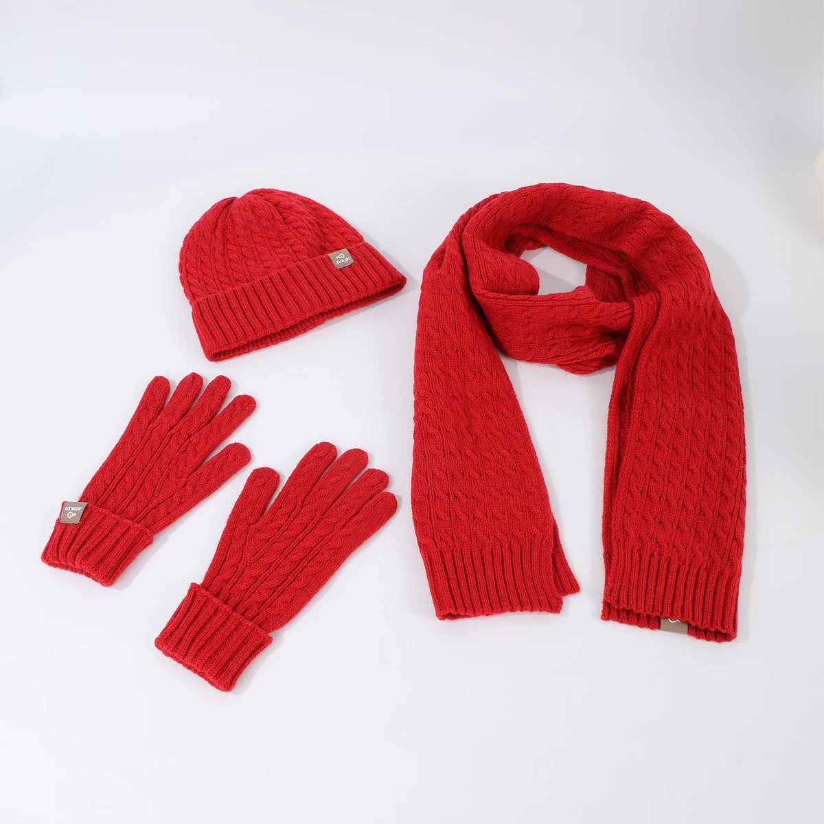 Women Solid Color Imitation Wool Fabric 3-piece Set Gloves Scarf Hat Knitted Suit Soft Cold-proof Warm Autumn and Winter Gift