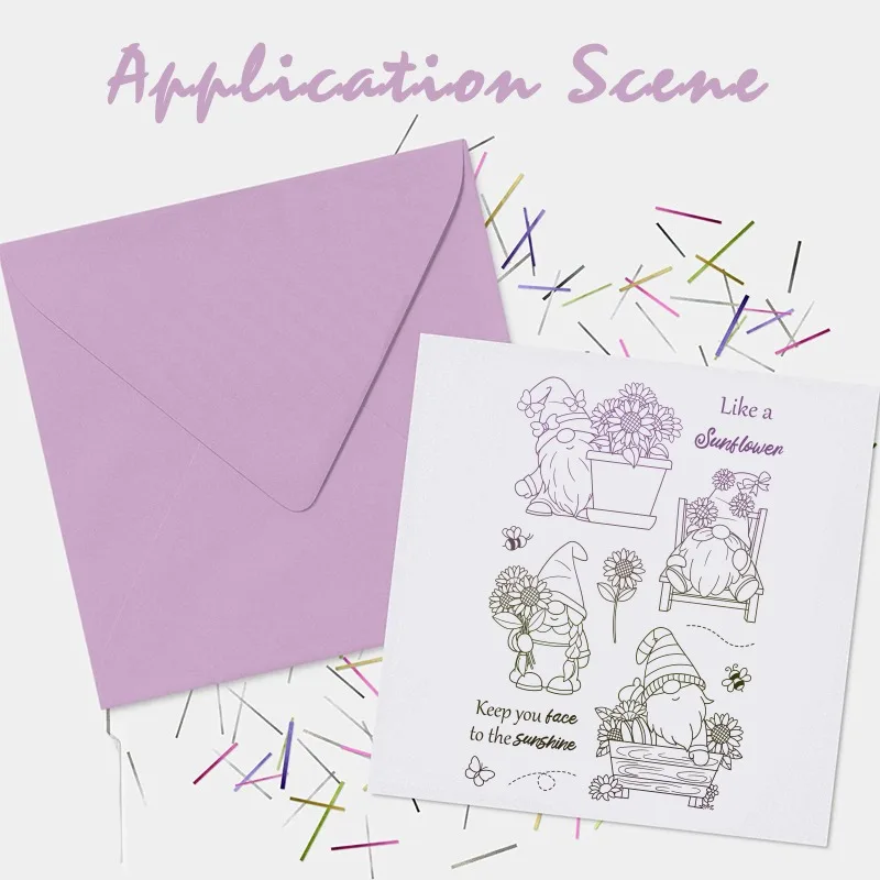 1Sheet Gnome Dwarf Silicone Clear Stamp Butterfly and Bee Flower Transparent Silicone Stamp Sunflower Clear Stamp for Scrapbook
