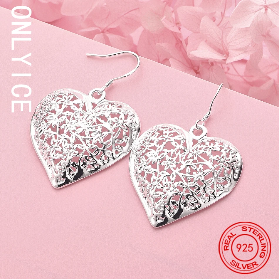 

Hot Charms 925 Sterling Silver Romantic Love Heart Earrings For Woman Fashion Fine Party Wedding Jewelry Christmas Gifts