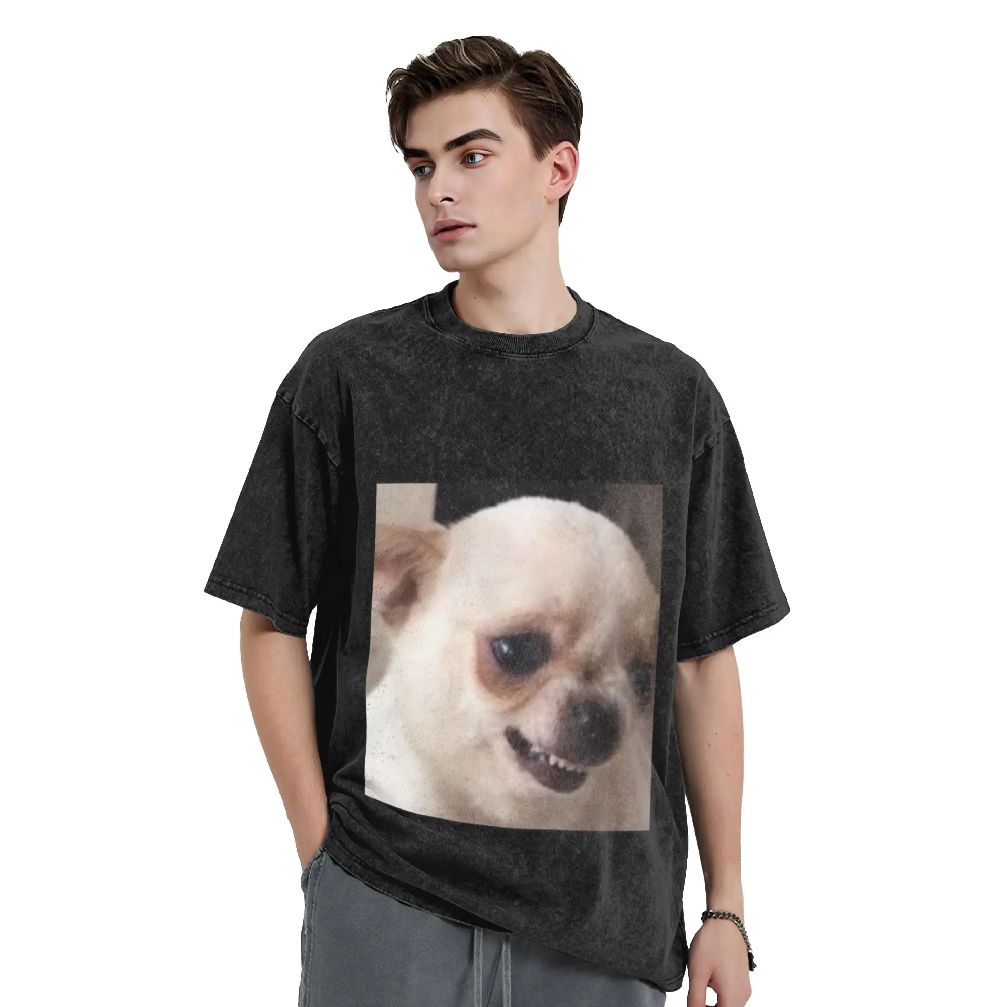 Dog chihuahua meme sticker Classic Stylish A Washed T Shirt Men's Women's Oversized Cotton Tees Tops