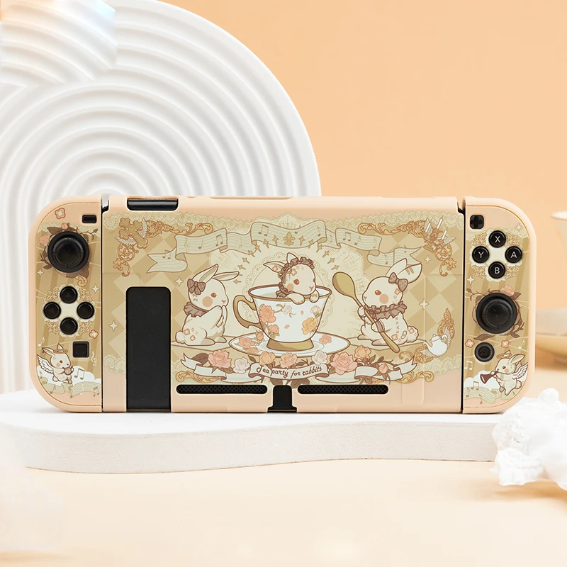 Tea Party of Rabbit Nintendo Switch Protective Case Dockable Cover Split Design Hard PC Shell for Nintendo Switch Accessories