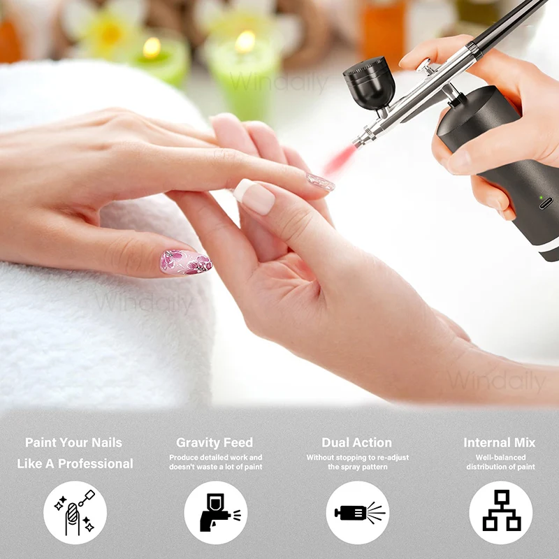Airbrush-Nagel mit Kompressor, tragbare Luftbürste mit Kompressor für Nägel, Kunst, Kuchen, Malerei, Handwerk, Airbrush, Nagelkunst-Kompressor