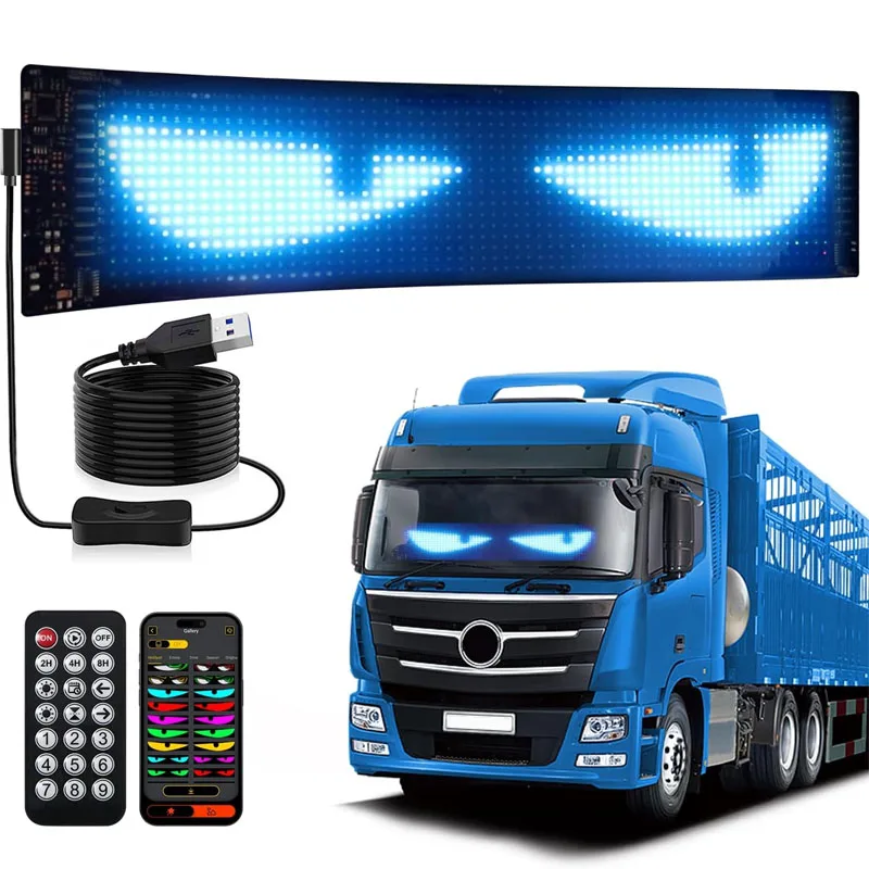 

Smart App Double Row Scrolling Car Truck Evil's Eyes LED Matrix Panel Light Sign Flexible Display Screen Programmable Bluetooth